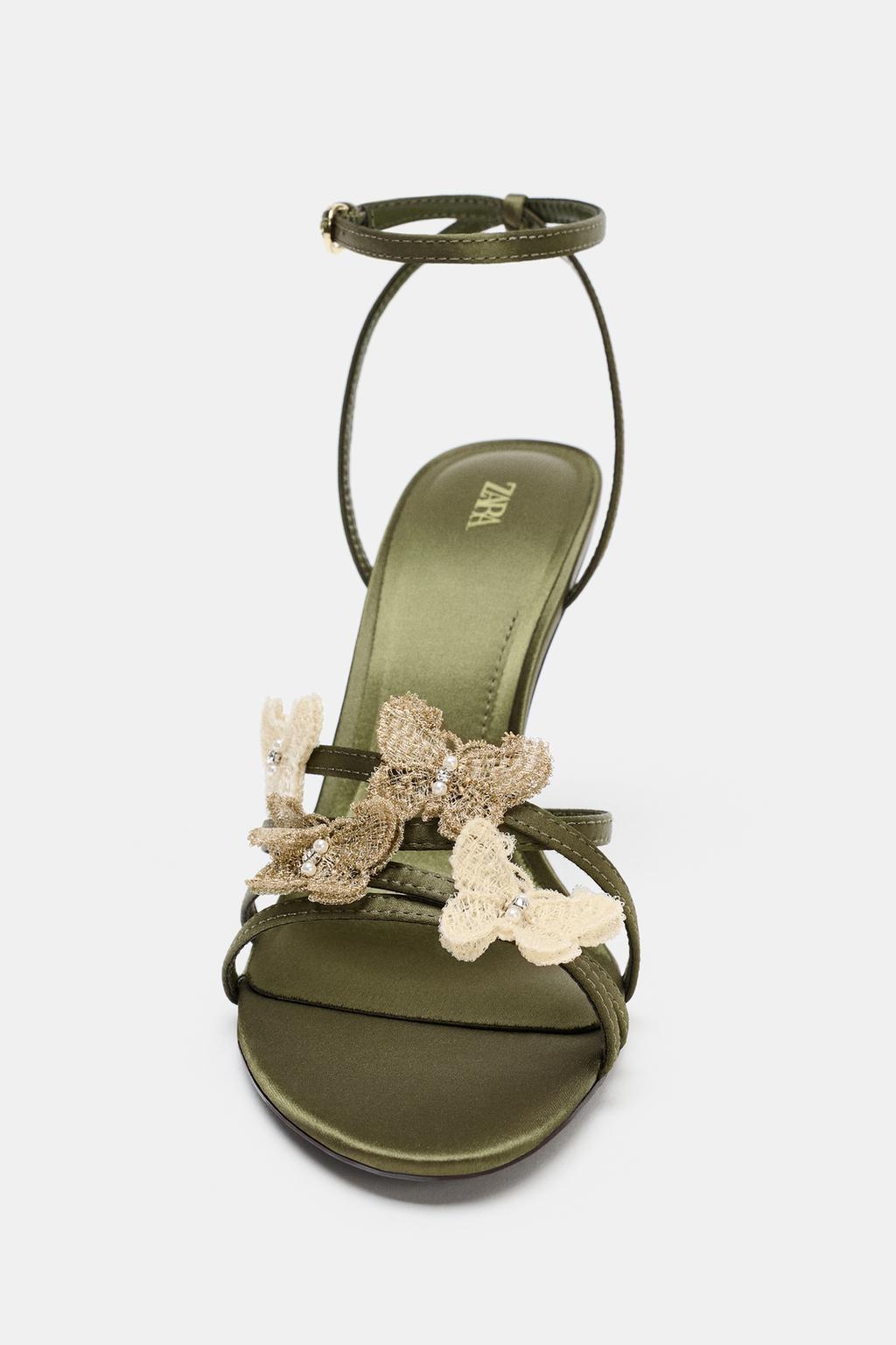 SATIN-EFFECT SANDALS WITH APPLIQUÉS