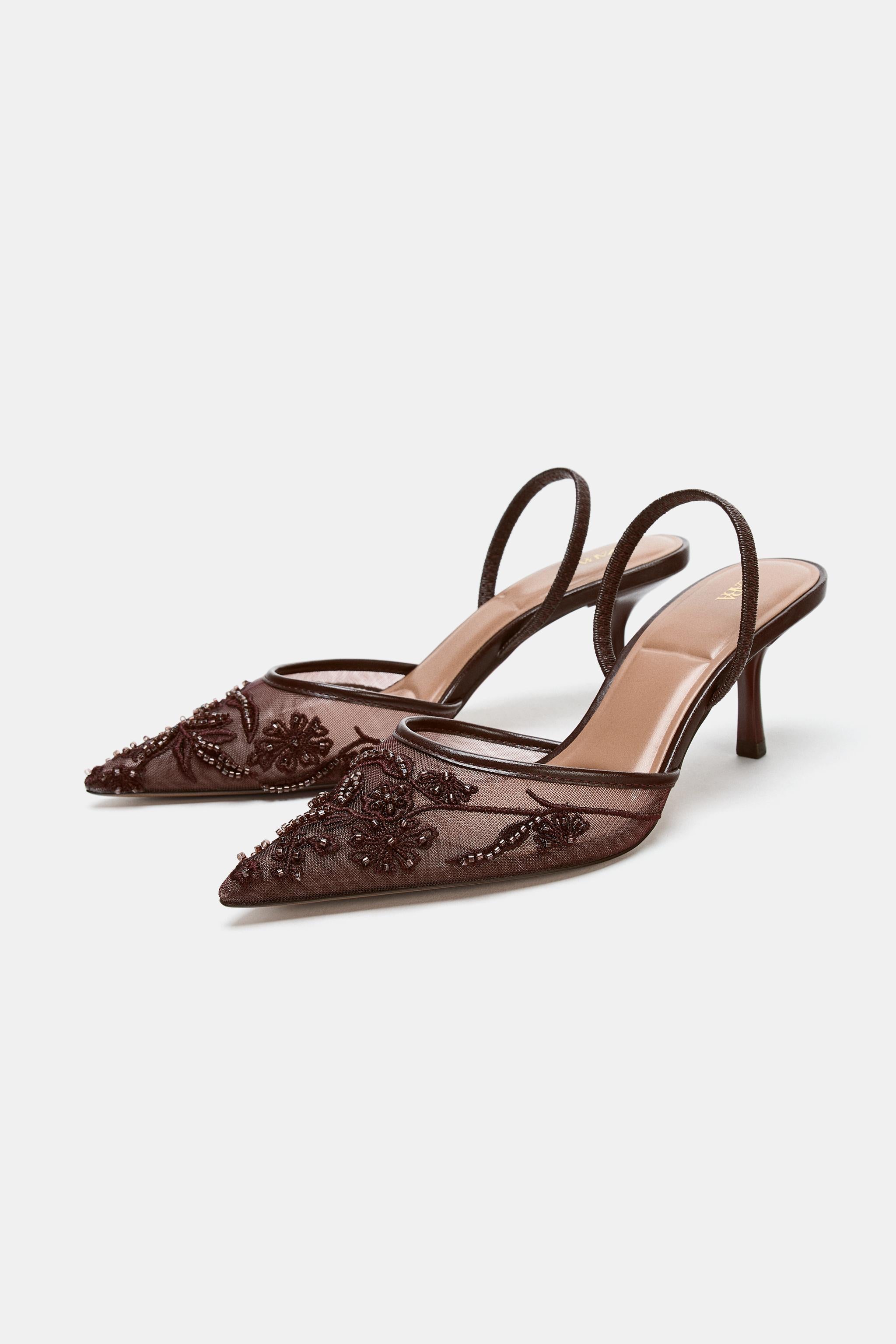 MESH RHINESTONE SLINGBACK HEELS