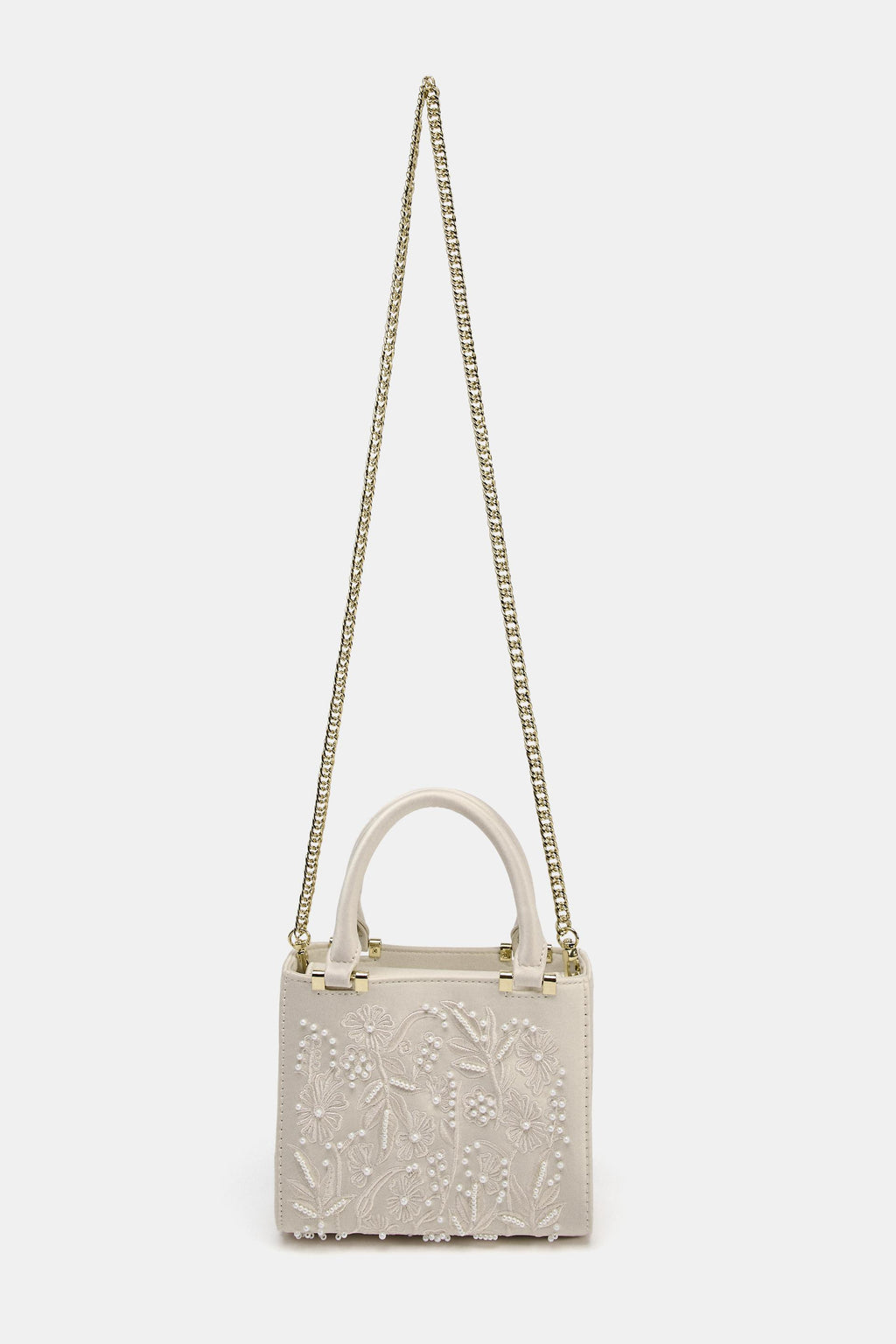 SATIN-EFFECT PEARL HANDBAG