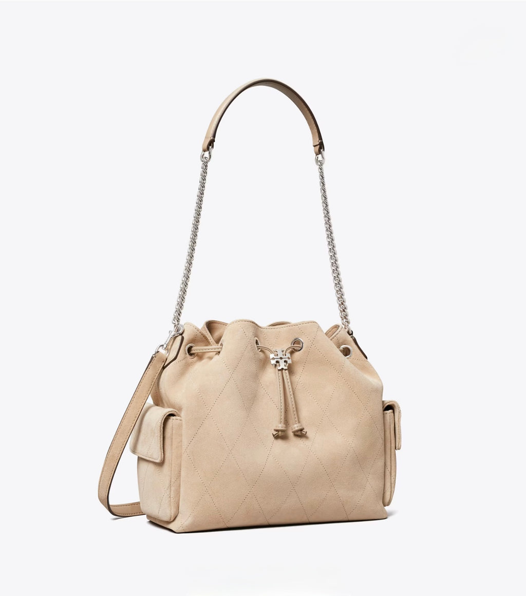 CHARLIE QUILTED DENIM DRAWSTRING SHOULDER BAG