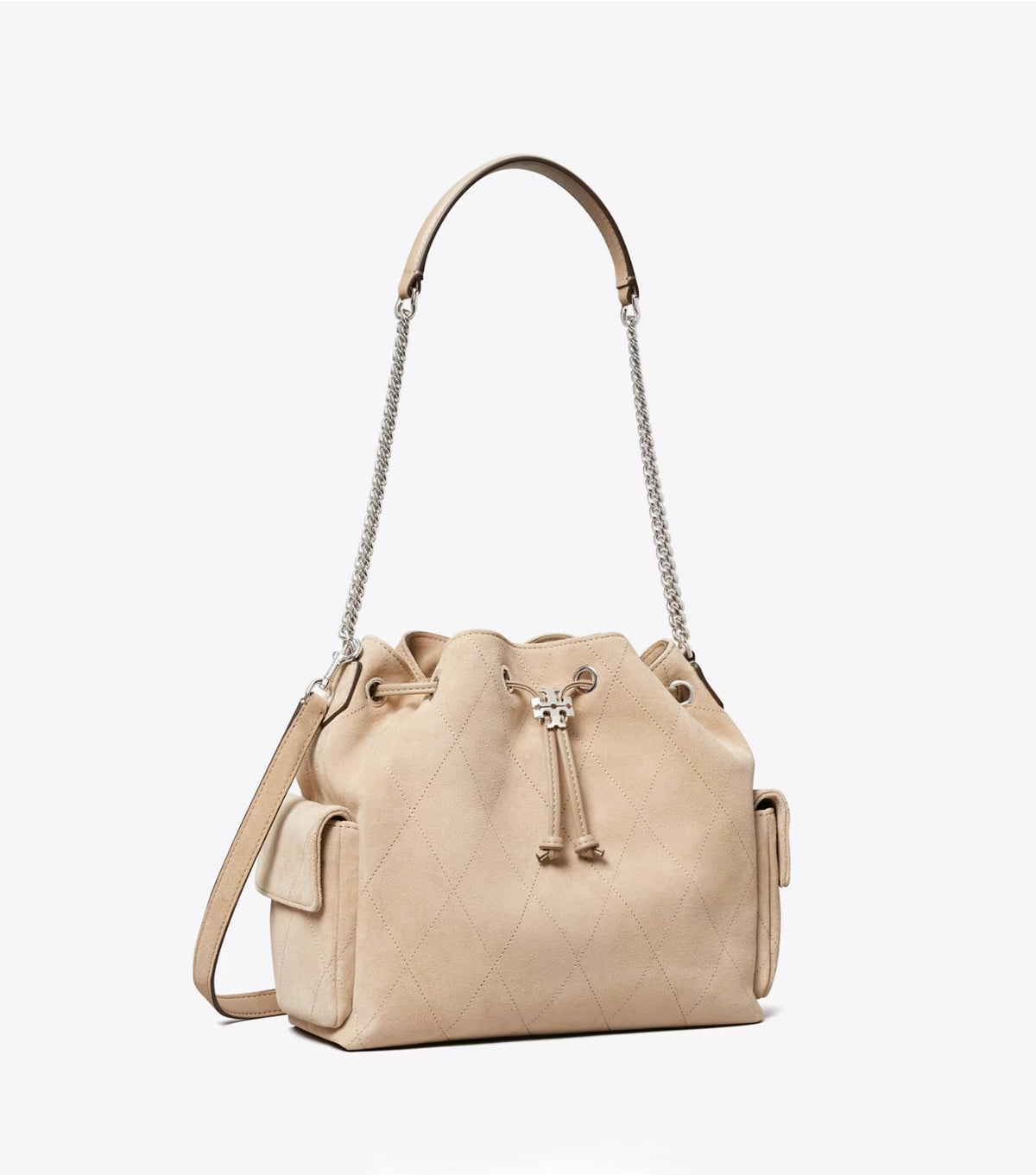 CHARLIE QUILTED DENIM DRAWSTRING SHOULDER BAG