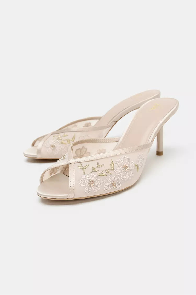 MESH EMBROIDERED MULE HEELS