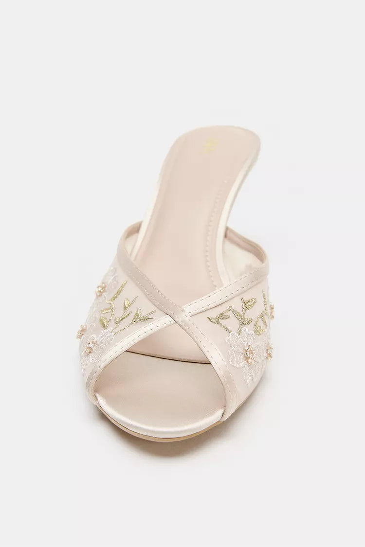 MESH EMBROIDERED MULE HEELS
