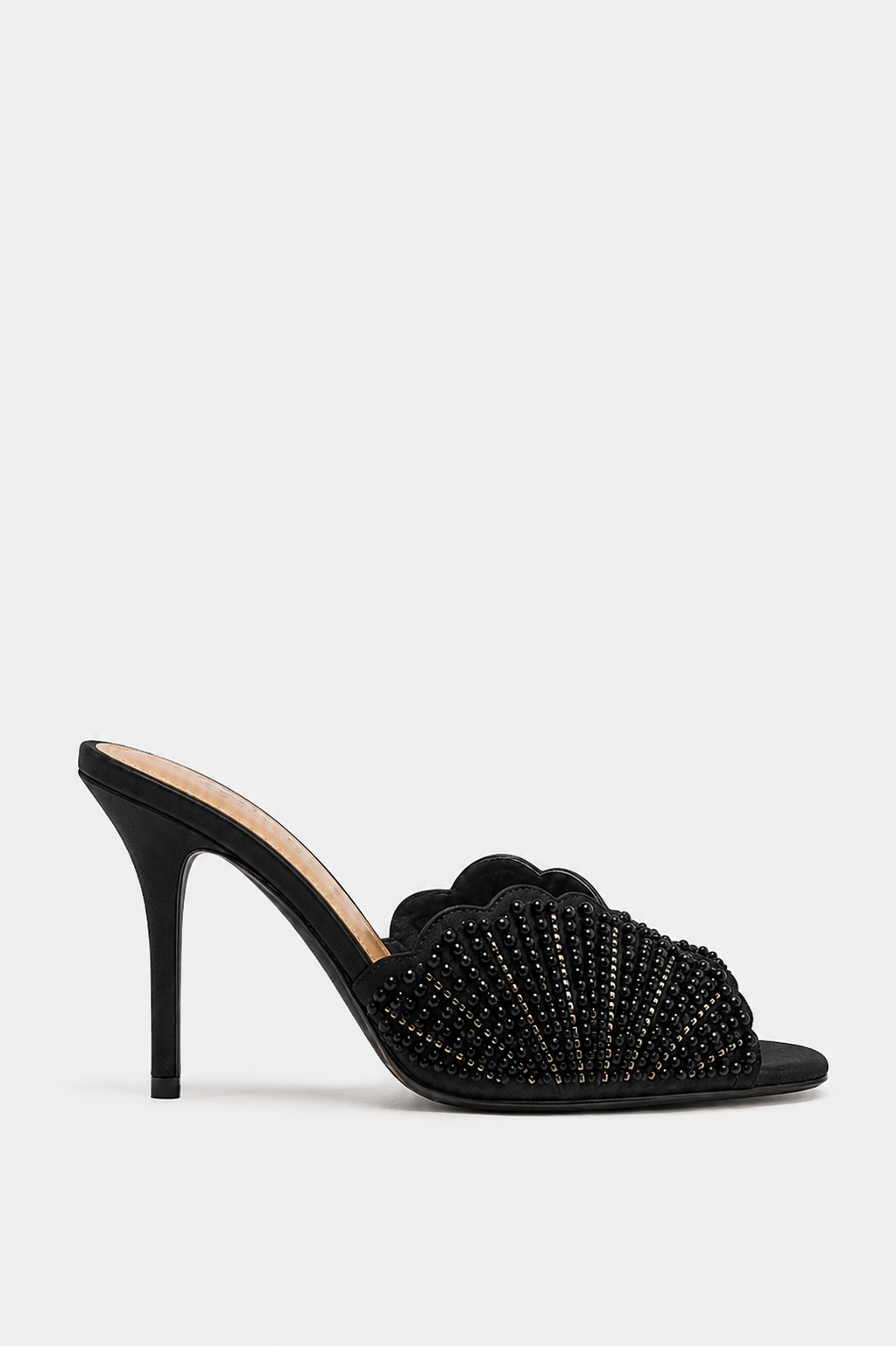 FAUX PEARL BACKLESS BLACK HEEL SANDALS