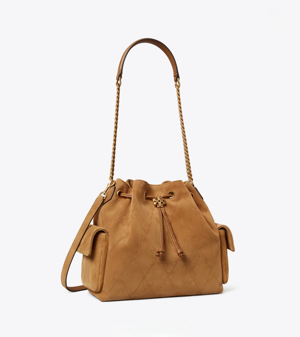 CHARLIE QUILTED DENIM DRAWSTRING SHOULDER BAG
