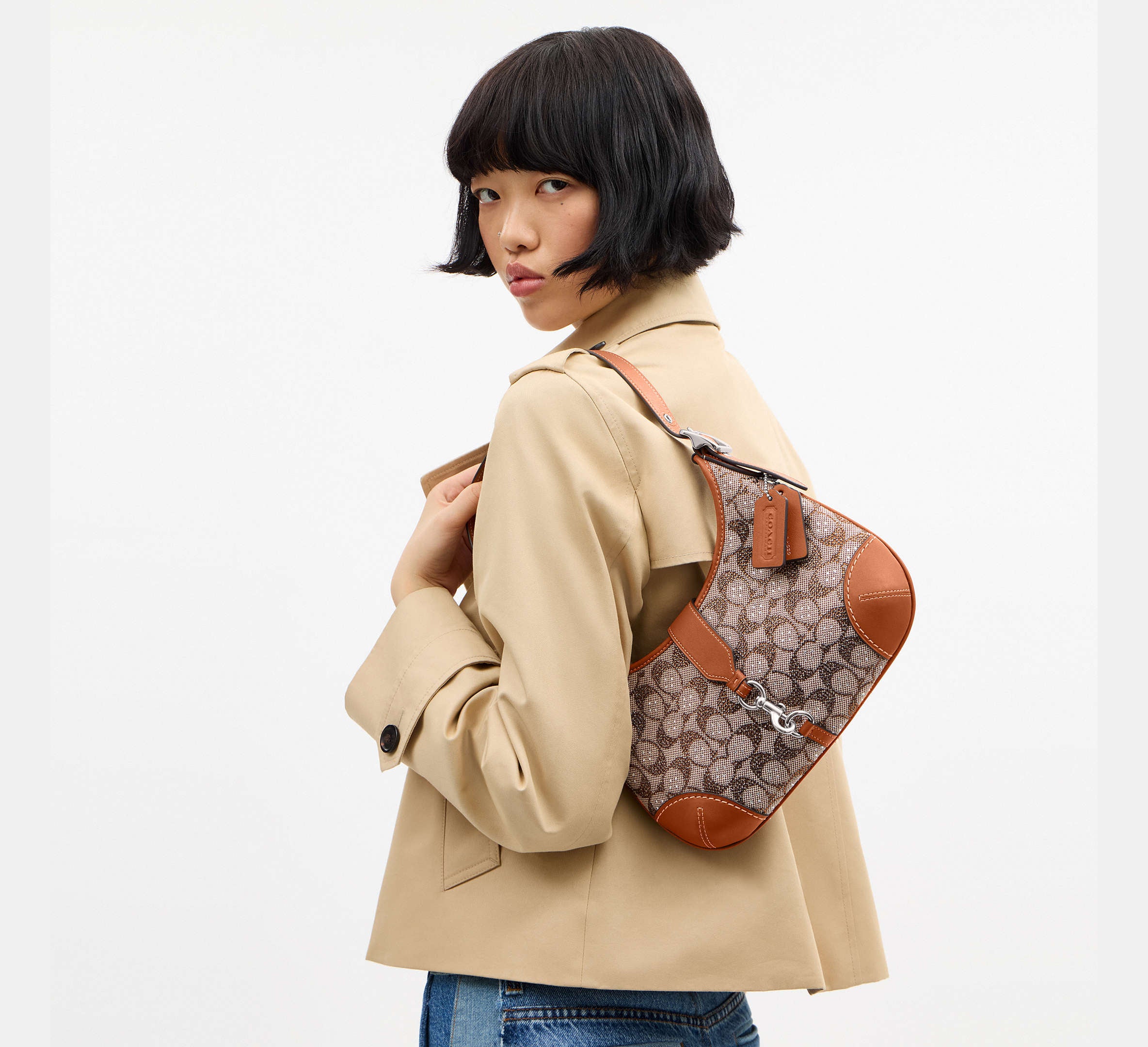 Hamptons Hobo Bag In Crystal Signature Jacquard