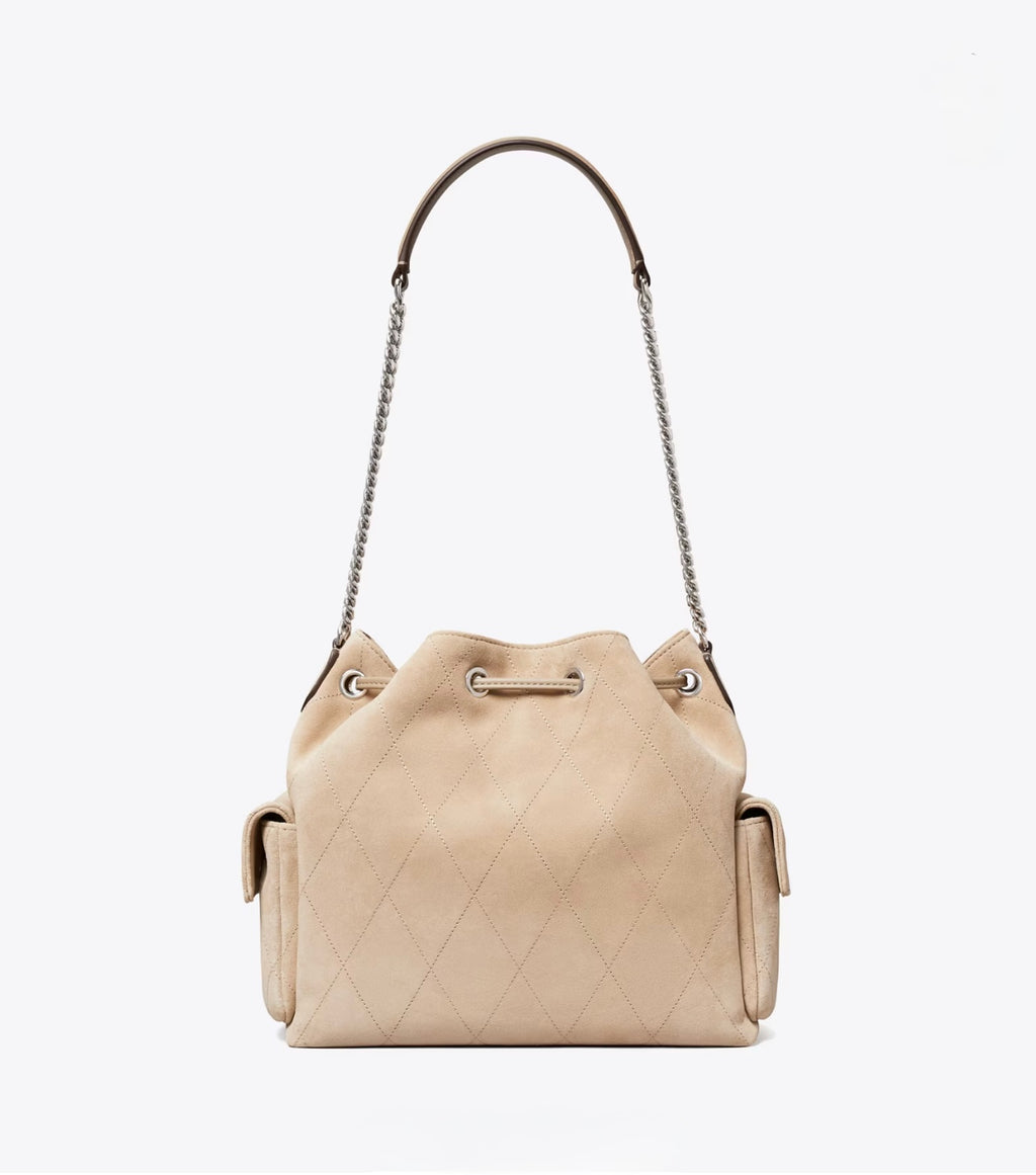 CHARLIE QUILTED DENIM DRAWSTRING SHOULDER BAG