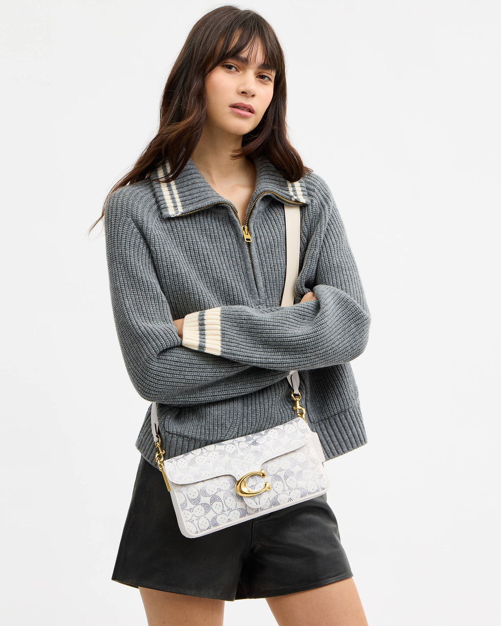 Soft Crystal Signature Denim Tabby Shoulder Bag 26