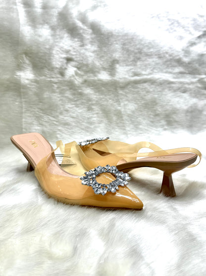 Imported pointed buckle heels