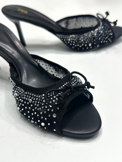 IMPORTED MESH RHINESTONE HEELS