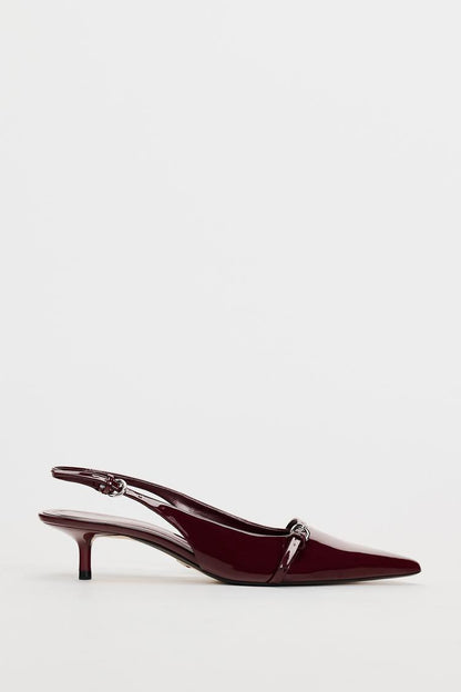 Burgundy buckled slingback Imported