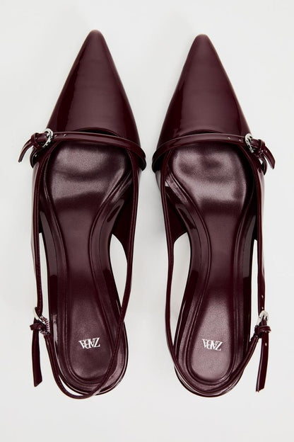 Burgundy buckled slingback Imported