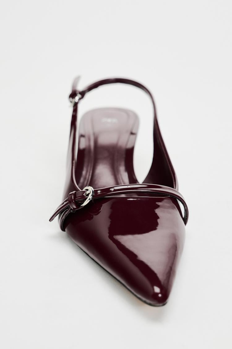 Burgundy buckled slingback Imported