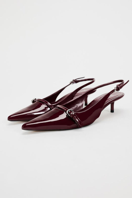 Burgundy buckled slingback Imported