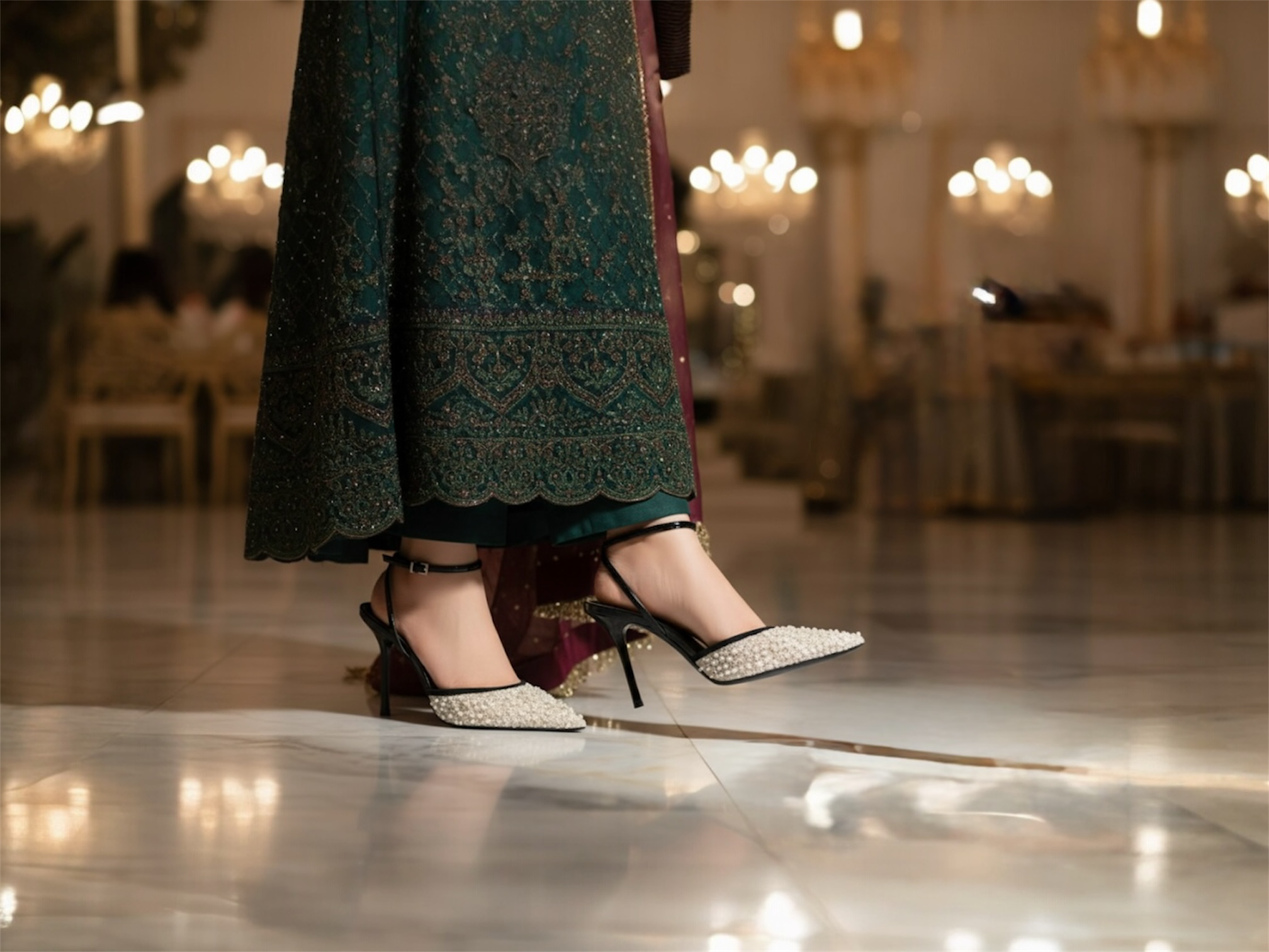 IMPORTED MESH RHINESTONE HEELS